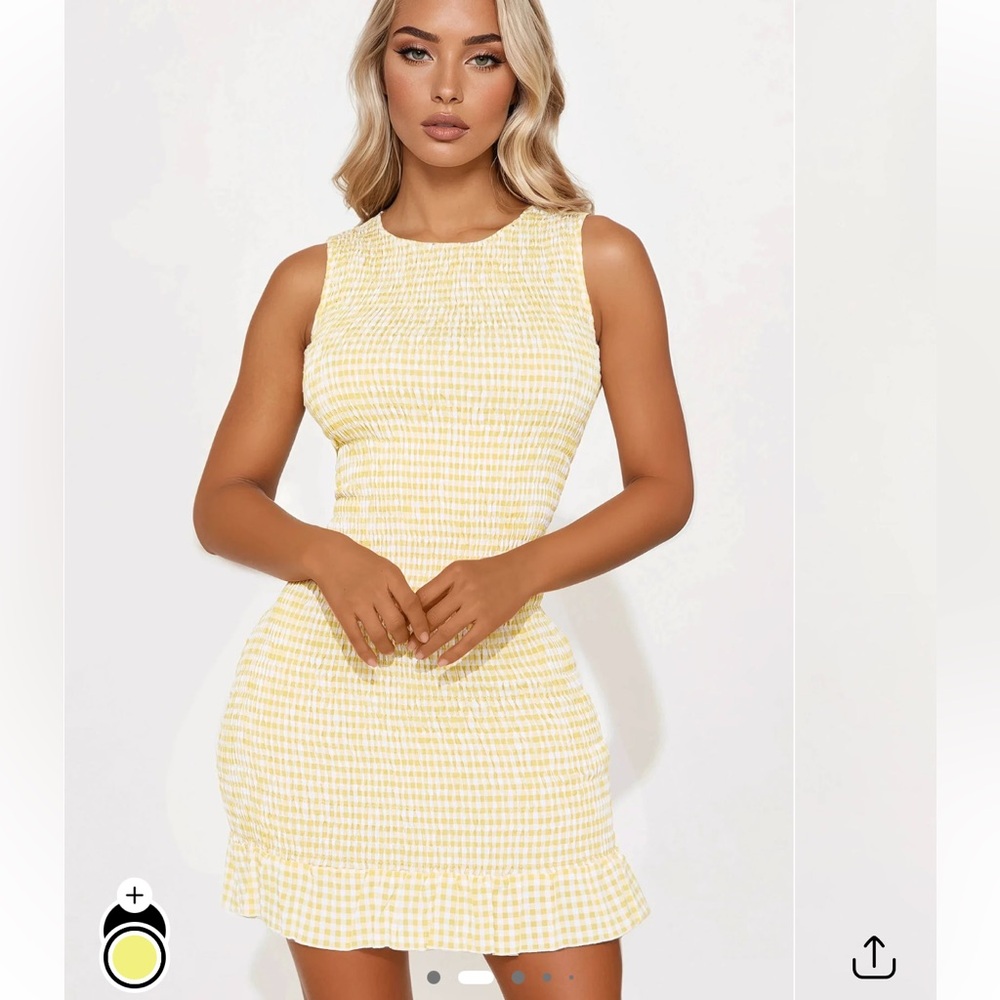 Fashion Nova Saffie Smocked Gingham Mini Dress 💛